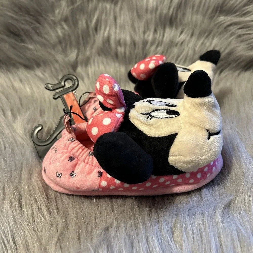 Ground Up Disney Minnie Mouse Plush Slippers Toddler Girls‎ Size 7-8 Pink Shoes